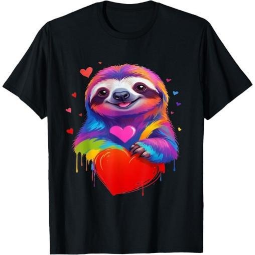 Sloth Shirt - Colorful Sloth Heart Graphic T-Shirt Made in USA Hoodie, Sweatshirt | ZylaModa.com