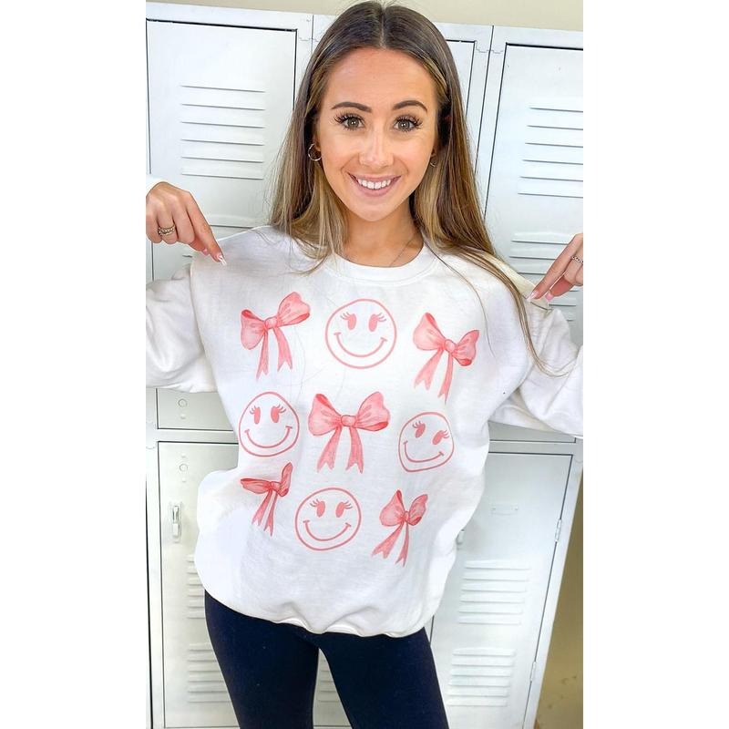 Smiley Bow Graphic Sweatshirt T-Shirts, Hoodie | ZylaModa.com