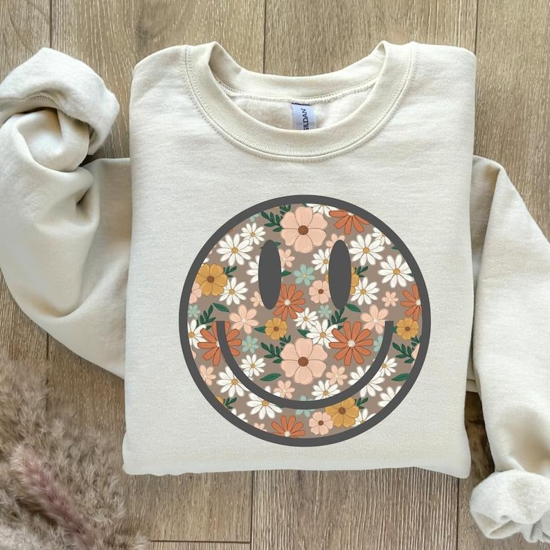 Smiling Face Sweatshirt | Happy Face Crewneck | Be Happy Hoodie and Sweater; T-shirt Cotton Menswear Polyester | ZylaModa.com