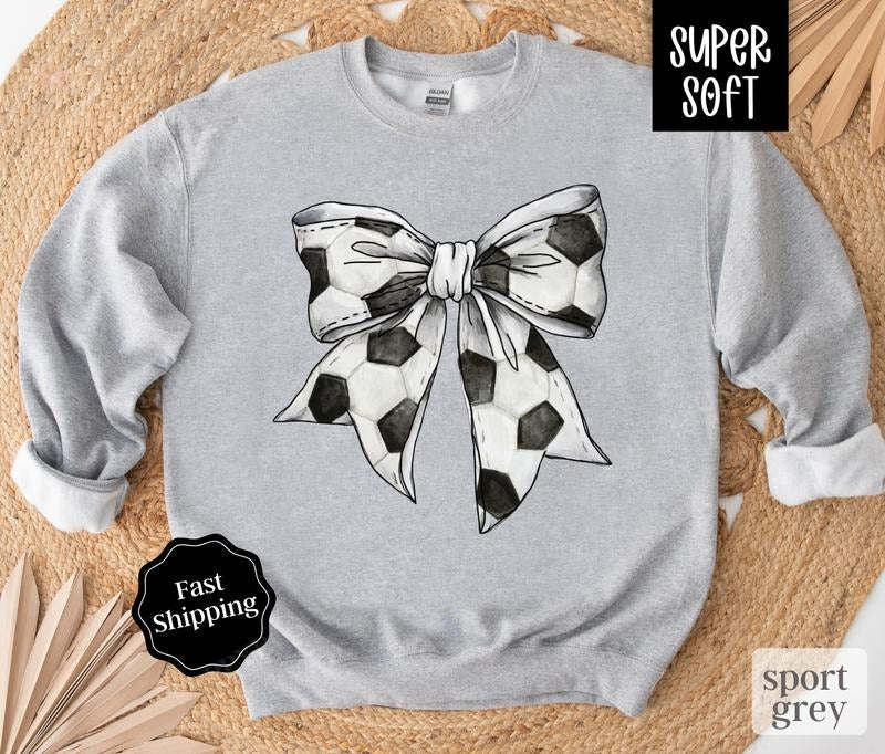 Soccer Bow Sweatshirt, Game Day Soccer Crewneck, Womens Sweatshirt, Fall Sweater T-Shirts, Hoodie | ZylaModa.com