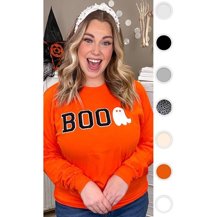 Soft Ideal Chenille Boo Graphic Long Sleeve T-Shirt Hoodie, Sweatshirt | ZylaModa.com