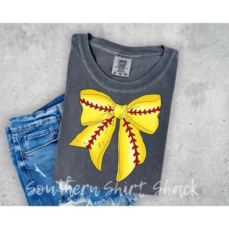 Softball Bow t shirt |  comfort colors shirt | softball season t shirt Hoodie, Sweatshirt | ZylaModa.com