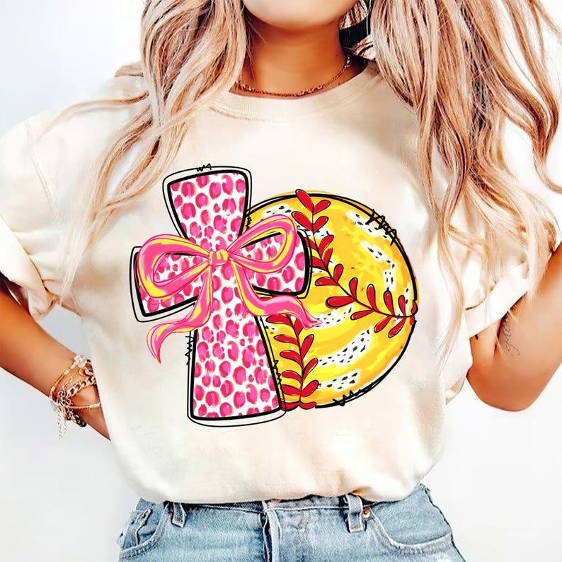 Softball Coquette T-shirt, Christian Softball, Jesus Softball, Game Day Bow, Mama Hoodie, Sweatshirt | ZylaModa.com