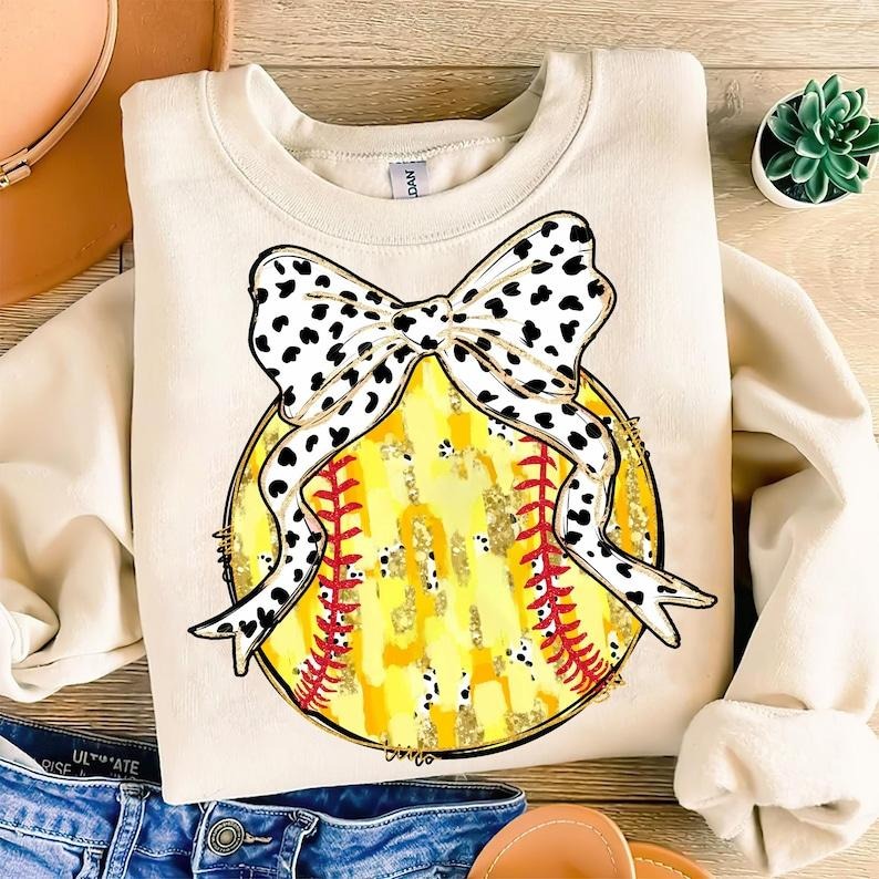Softball Coquette , Game Day Bow Mama , Softball Mom , Brushstroke Softball Sweatshirt Crewneck Classic T-Shirts, Hoodie