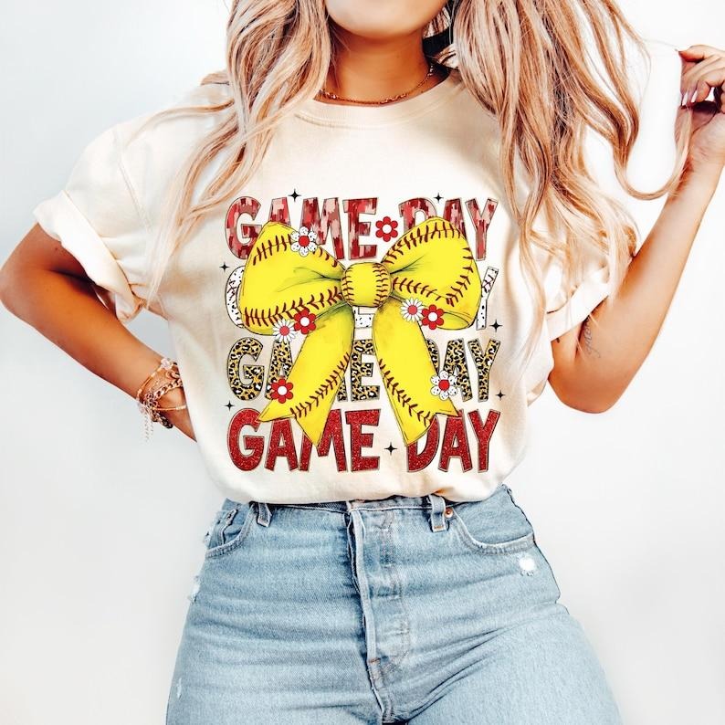 Softball Coquette, Game Day, Retro Bow, Softball Mama Tshirt Hoodie, Sweatshirt | ZylaModa.com