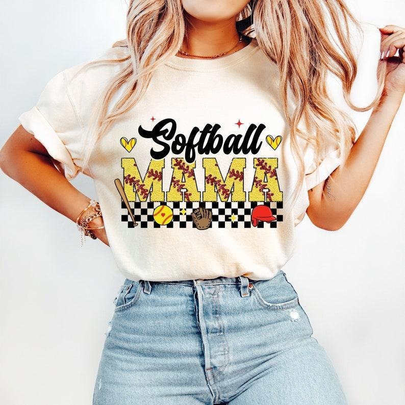 Softball Retro Mama tshirt, Checkered sweatshirt, Sports Game Day T-Shirt, mother's day gift Hoodie | ZylaModa.com