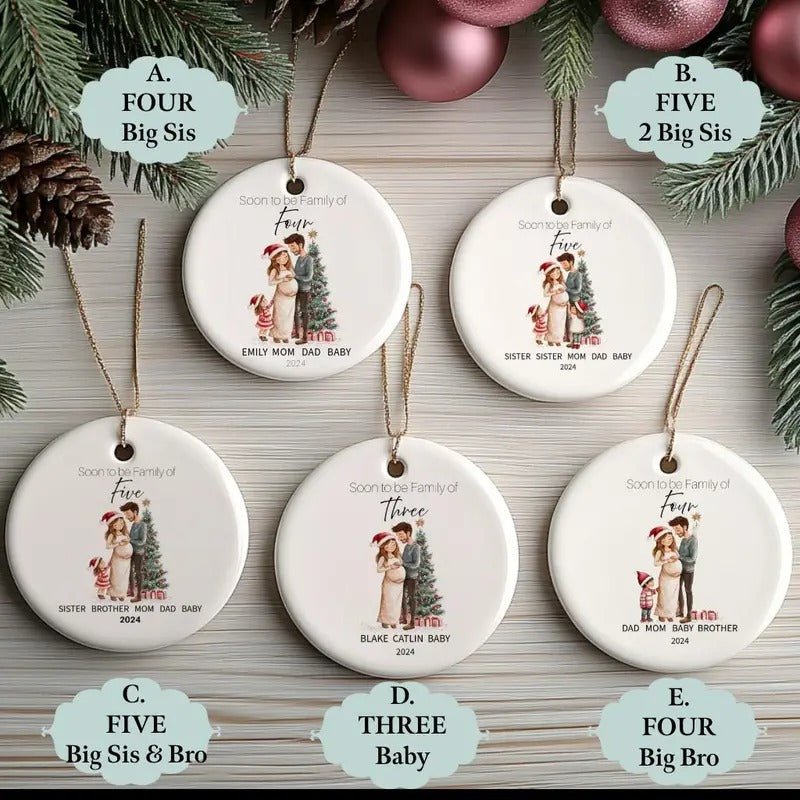 Soon to be Family of 5 Christmas Ornament, Pregnancy Custom Family Ornament, Expecting New Baby Ornament, Mom to be Gift...