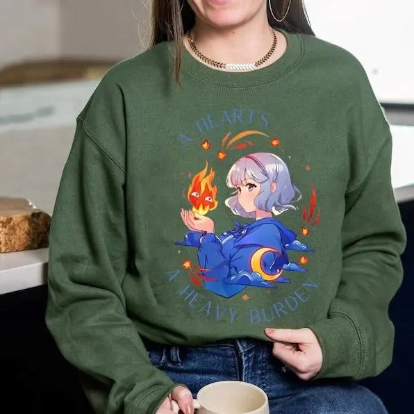 Sophie and Calcifer Sweatshirt, A heart's A Heavy Burden Sweatshirt, Studio Ghibli Sweatshirt, Ghibli Studios Shirt,...