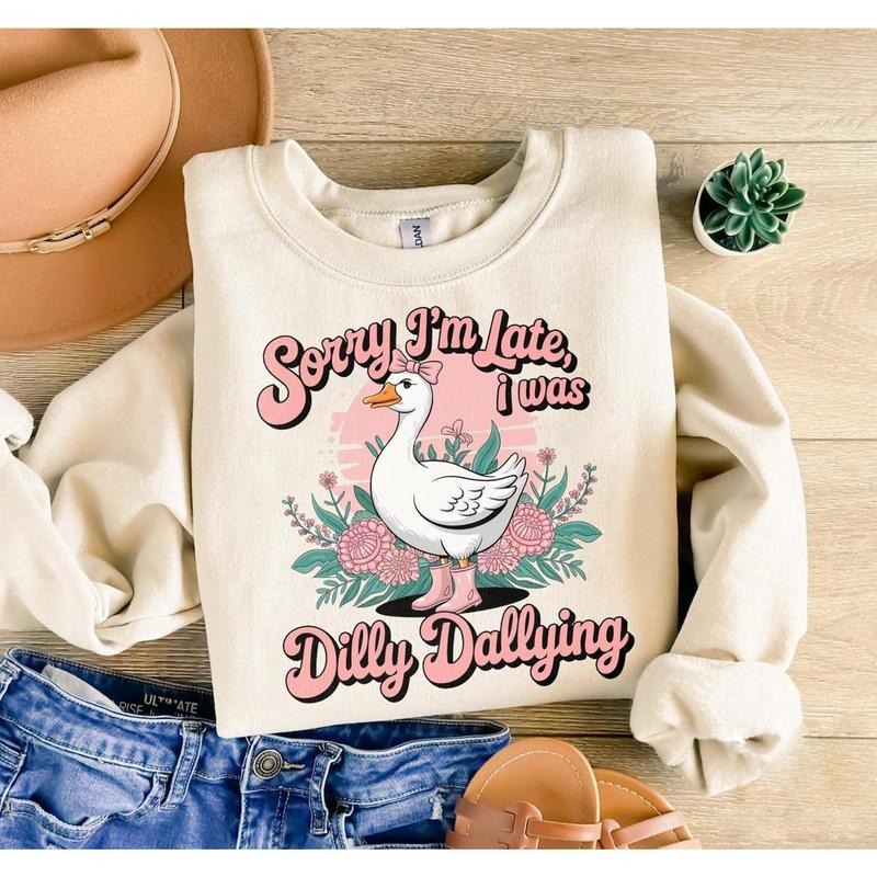 Sorry I'm Late I Was Dilly Dallying Goose Shirt, Funny Mama Goose Shirt, Sarcastic Retro Shirt, Boho Floral Shirt, Preppy...