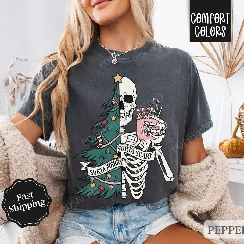 Sorta Merry Sorta Scary Christmas Shirt Comfort Colors Holiday Tshirt,  Women's Holiday Tee Hoodie, Sweatshirt | ZylaModa.com
