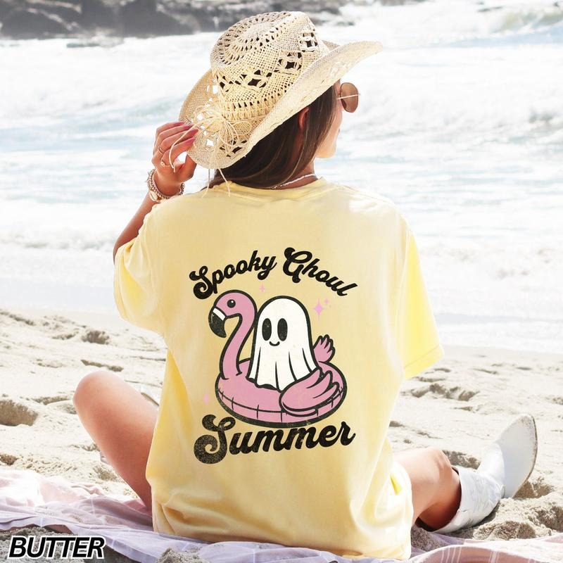 Spooky Ghoul Summer, Cute Ghost Shirt, Flamingo Shirt, Funny Summer Shirt, Summer Vibes, Beach Vibes, Gift for Her...