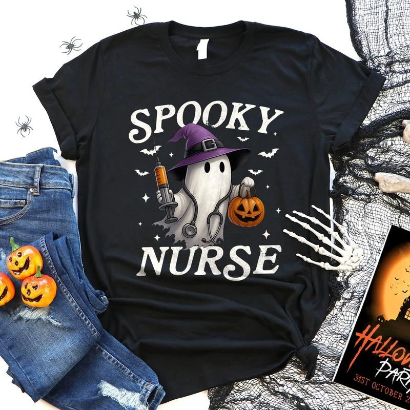 Spooky Nurse Shirt, Halloween Nurse Sweatshirt, Funny RN T-shirt, Cute Ghost Shirt, Fall Gift for Nurse Hoodie | ZylaModa.com