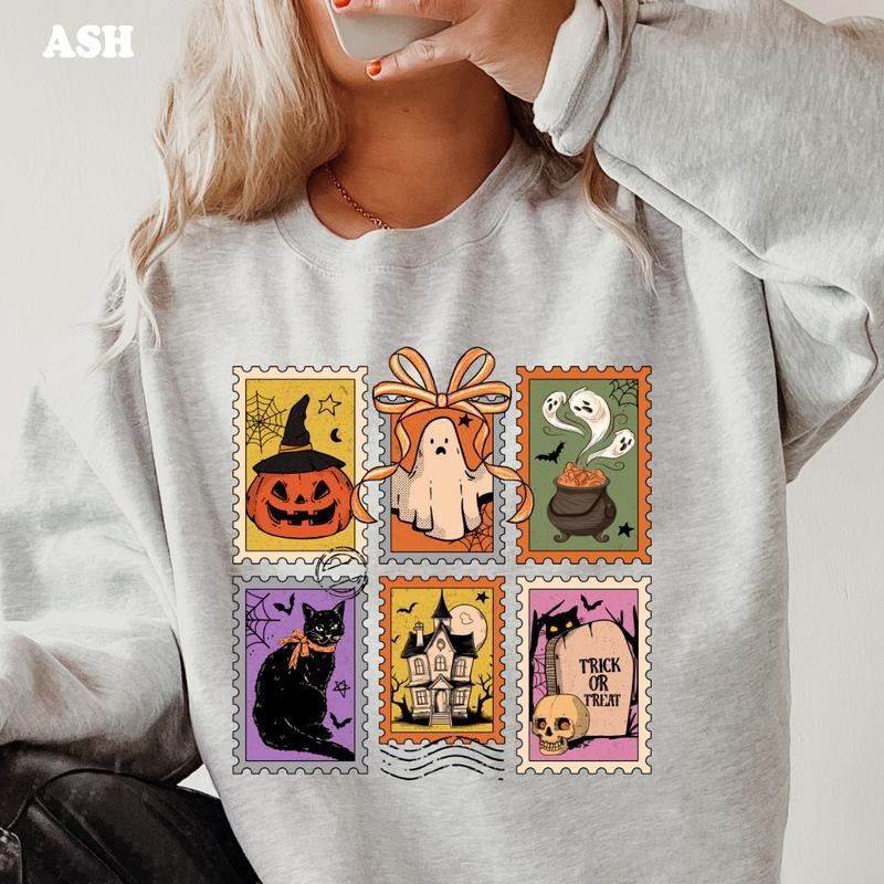 Spooky Stamps Halloween Sweatshirt ~ Unisex Apparel Relaxed Fit Printed In The USA Clothing Womenswear Casual Comfort...