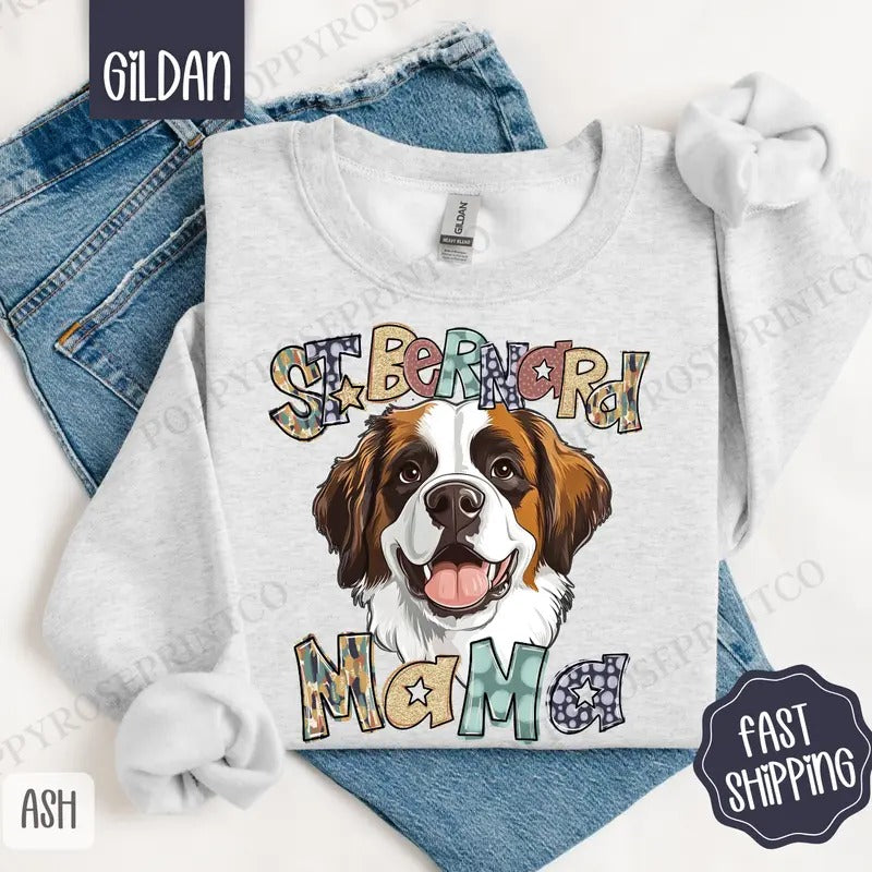 St. Bernard Mama Shirt Gildan, Dog Mom Women's Tee, Cute Mama Women's Tshirt Plus Sizes Hoodie, Sweatshirt | ZylaModa.com