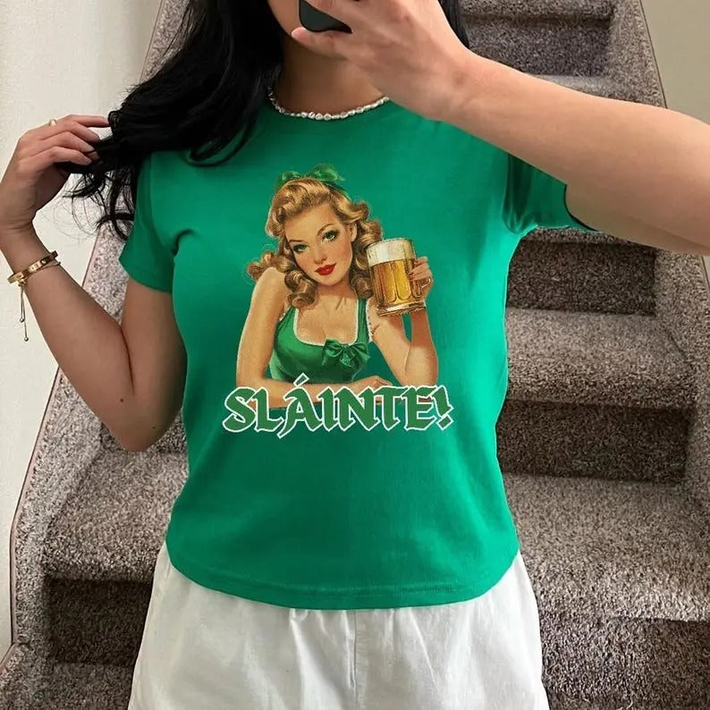 St Patty's Day Baby Tee, Slainte Trendy Retro Baby Tee, St Paddys Day y2k Baby Tee, St. Patrick's Day Baby Tee, Luck of...