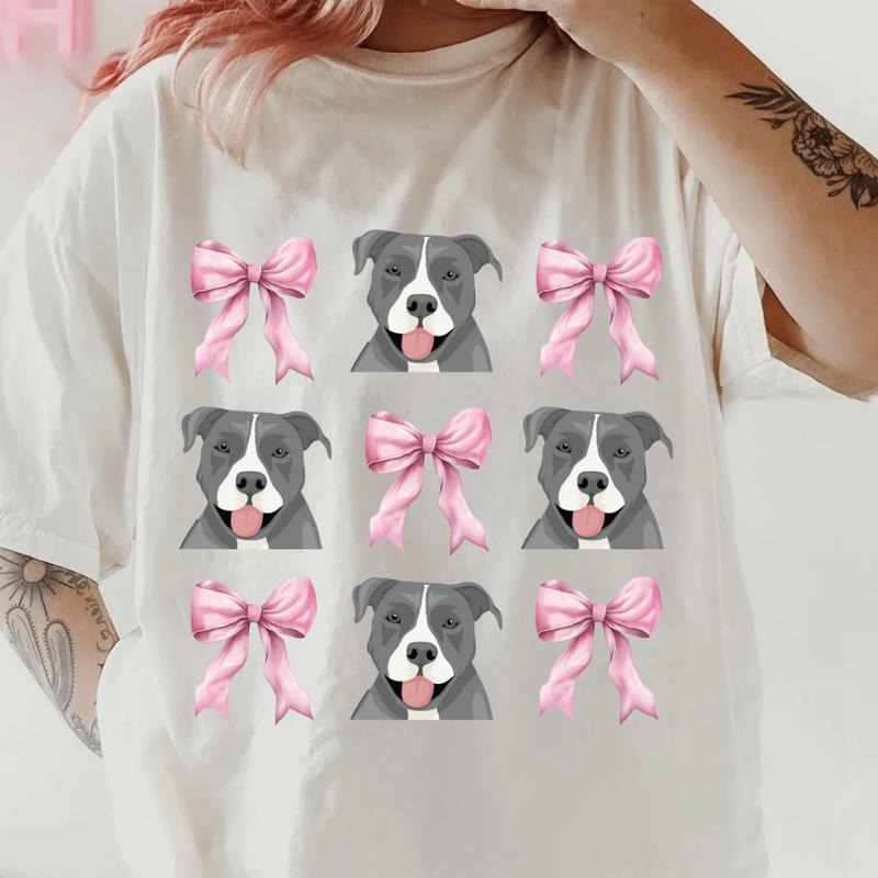 Staffordshire Terrier with bows Shirt~ Unisex Apparel Relaxed Fit Printed In The USA Clothing Womenswear Casual Comfort...