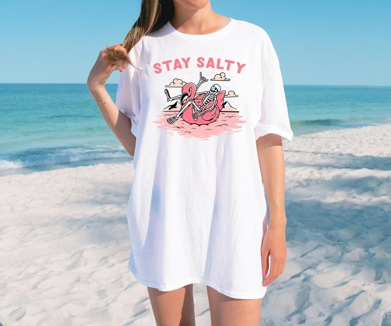 Stay Salty Tee, Salty Skeleton T-shirt, Beach Tee, Salty T-shirt, Funny Skeleton Beach Tee Hoodie, Sweatshirt | ZylaModa.com