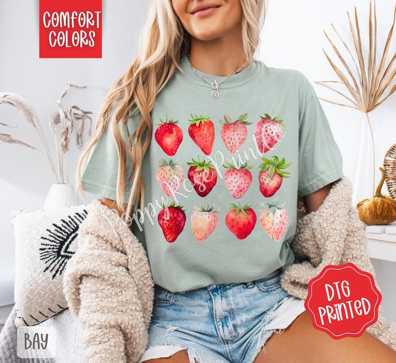 Strawberries Comfort Colors Tshirt, Fruit Summer Shirt, Cute Women's Tee, Gift For Her Hoodie, Sweatshirt | ZylaModa.com