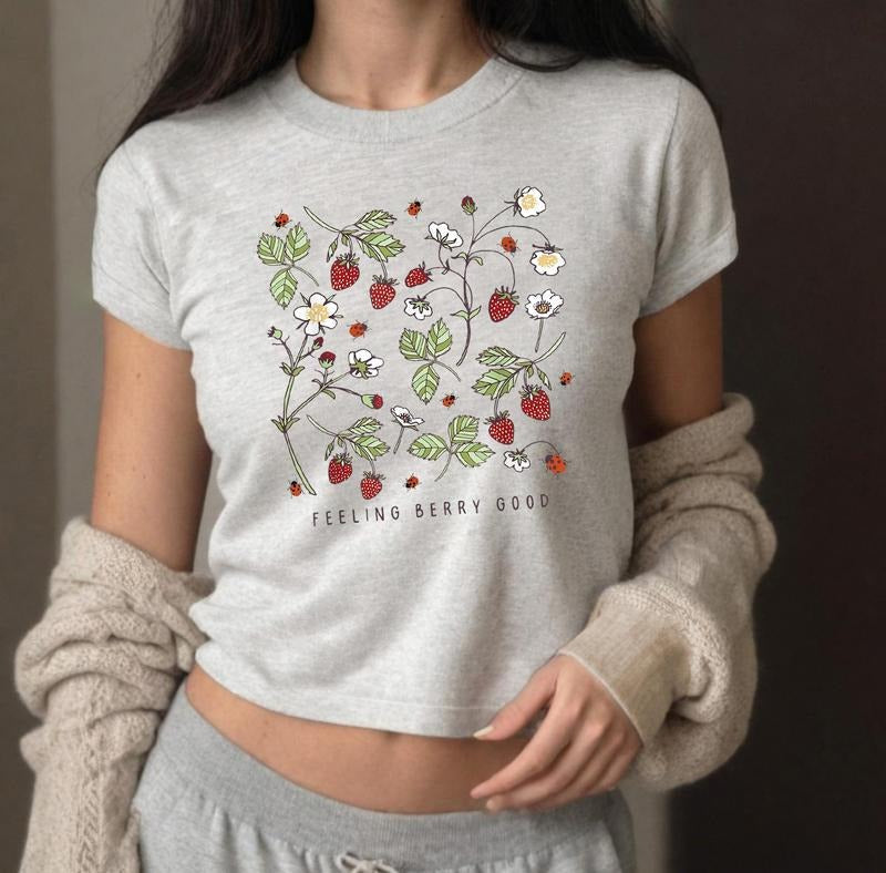 Strawberry Feeling Berry Good Baby Tee, Festival Fruit Lover, Strawberry Fruit Top Tee, Girl Y2k Style, Strawberry Summer...