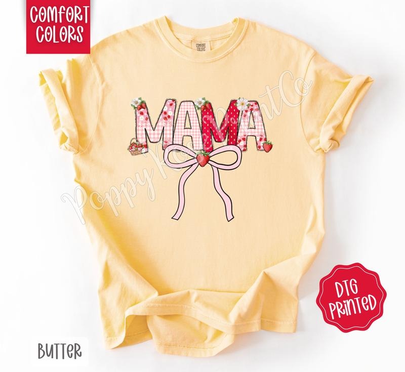 Strawberry Mama Comfort Colors Shirt, Cute Summer Bow Tshirt Hoodie, Sweatshirt | ZylaModa.com