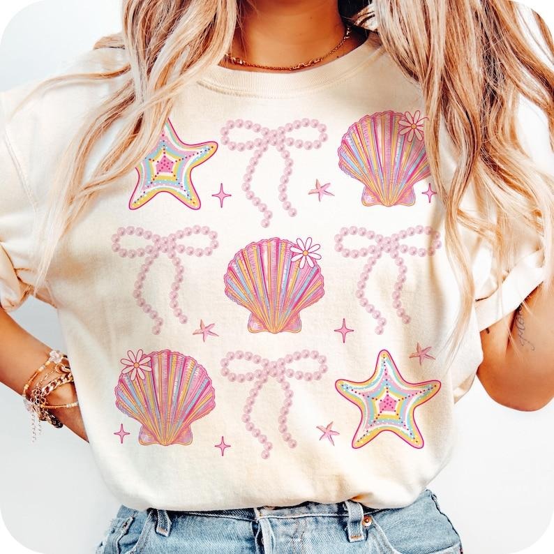 Summer Clam Coquette Tshirt, Summer Vibes Pink Clam Shirt, Summer Beach Shirt, Trending Tee Hoodie, Sweatshirt | ZylaModa.com