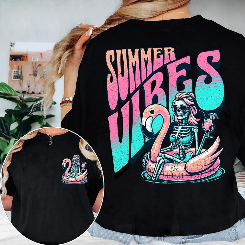 Summer Vibes Shirt, Beach Vibes Shirt, Spooky Summer Skeleton  tshirt  for girls Hoodie, Sweatshirt | ZylaModa.com