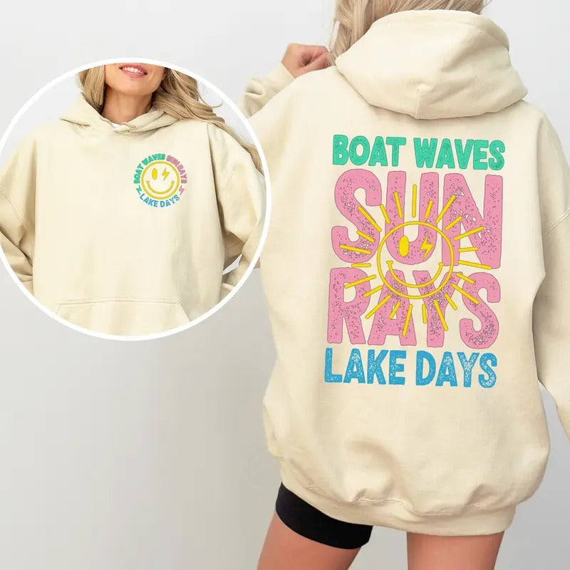 Sun Rays Hoodie, Summer Shirt, Boat Waves & Beach Days, Casual Vacation Wear, Unisex Cotton Tee Sweatshirt | ZylaModa.com