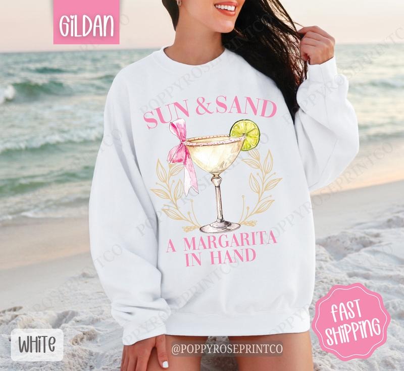 Sun and Sand Margarita Sweatshirt, Cute Cocktail Sweater, Trendy Margarita Crewneck T-Shirts, Hoodie | ZylaModa.com