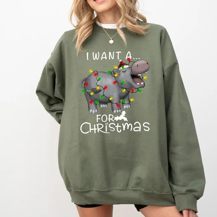 I Want A Hippopotamus For Christmas Cotton T-shirt/Sweatshirt for Women - Unisex Style