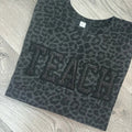 TEACH Monochromatic Glitter Leopard Tee Hoodie, Sweatshirt | ZylaModa.com