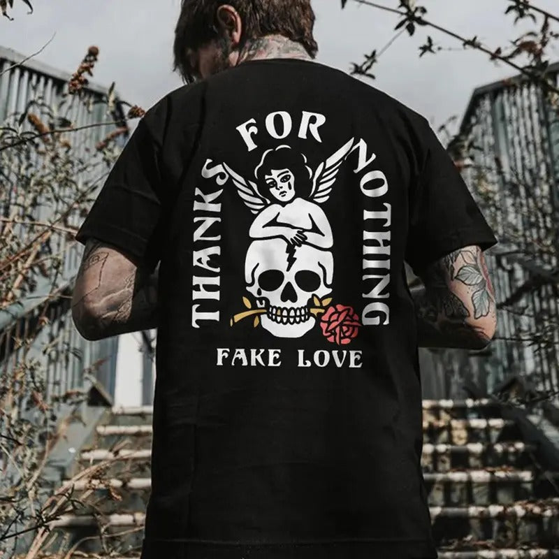 THANKS FOR NOTHING Skull Carrying a Rose Black Print T-shirt, Sweatshirt, Hoodie,  Oversized S-5Xl, Unisex Shirt, Today...
