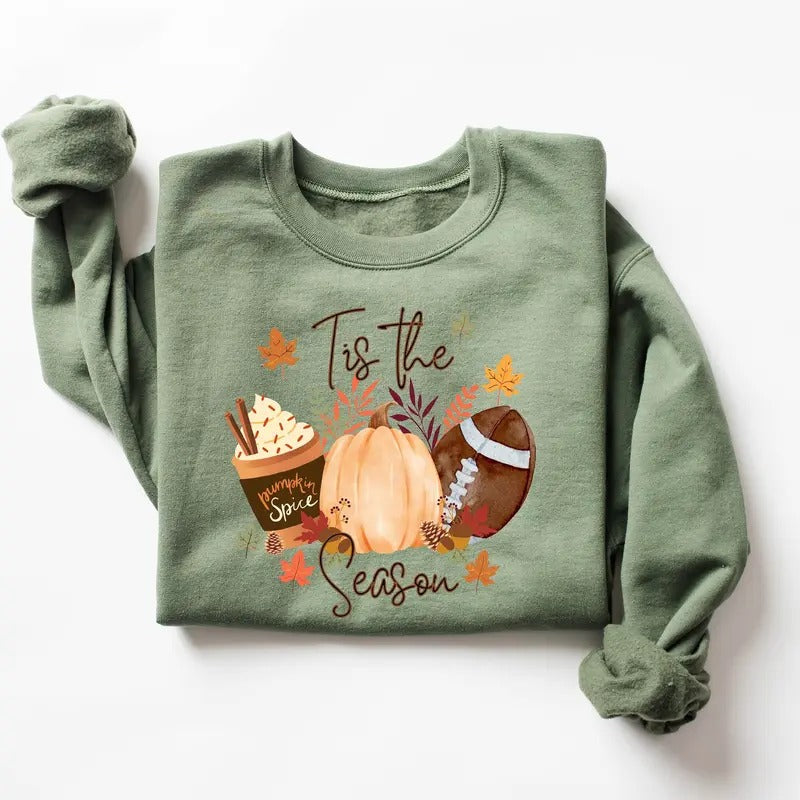 TIs The Season Sweatshirt, Fall Football Hoodie, Pumpkin Patch Shirt, Autumn Shirt, Womens Halloween Shirt | ZylaModa.com