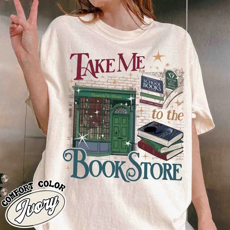 Take Me to the Book Store Shirt, Wizard Book Shop Comfort Colors Shirt, Bookseller Wizarding HP World, Book Store,...