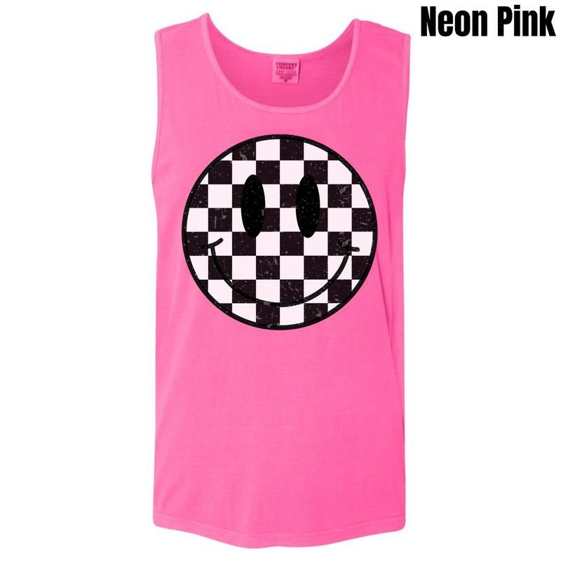 Tank Top - Checkerboard Happy Face Comfort Colors Tank Top 'NLB' T-Shirts, Hoodie, Sweatshirt | ZylaModa.com