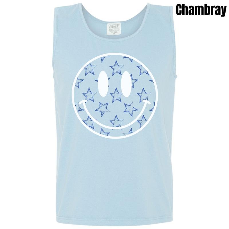 Tank Top - Faded Stars Happy Face Comfort Colors Tank Top 'NLB' T-Shirts, Hoodie, Sweatshirt | ZylaModa.com