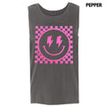 Tank Top - Pink PUFF Checkered Happy Face Comfort Colors Tank Top T-Shirts, Hoodie, Sweatshirt | ZylaModa.com