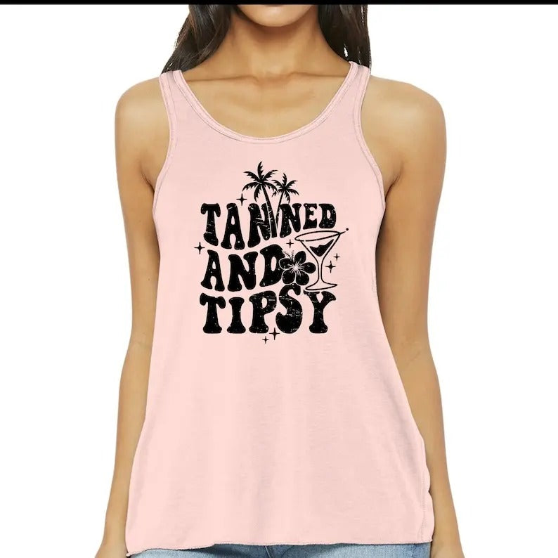 Tank Top - Tanned and Tipsy Tank Top - Racerback Tank - Summer Tank Top T-Shirts, Hoodie, Sweatshirt | ZylaModa.com