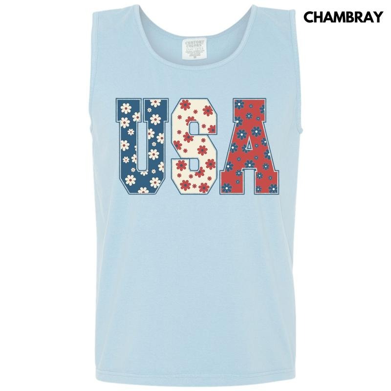 Tank Top - USA Flowers Comfort Colors Tank Top T-Shirts, Hoodie, Sweatshirt | ZylaModa.com