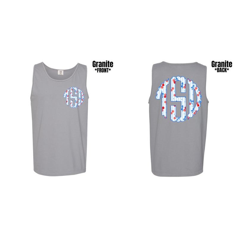 Tank Top -Double Cherry Stripe Monogram Comfort Colors Tank Top 'NLB' T-Shirts, Hoodie, Sweatshirt | ZylaModa.com