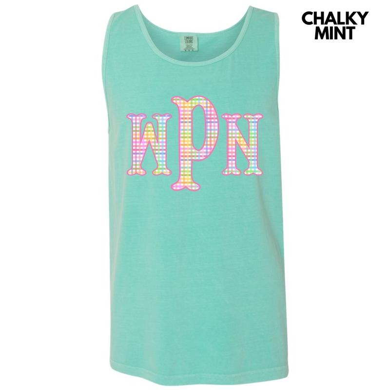 Tank Top -Rainbow Plaid Monogram Comfort Colors Tank Top 'NLB' T-Shirts, Hoodie, Sweatshirt | ZylaModa.com