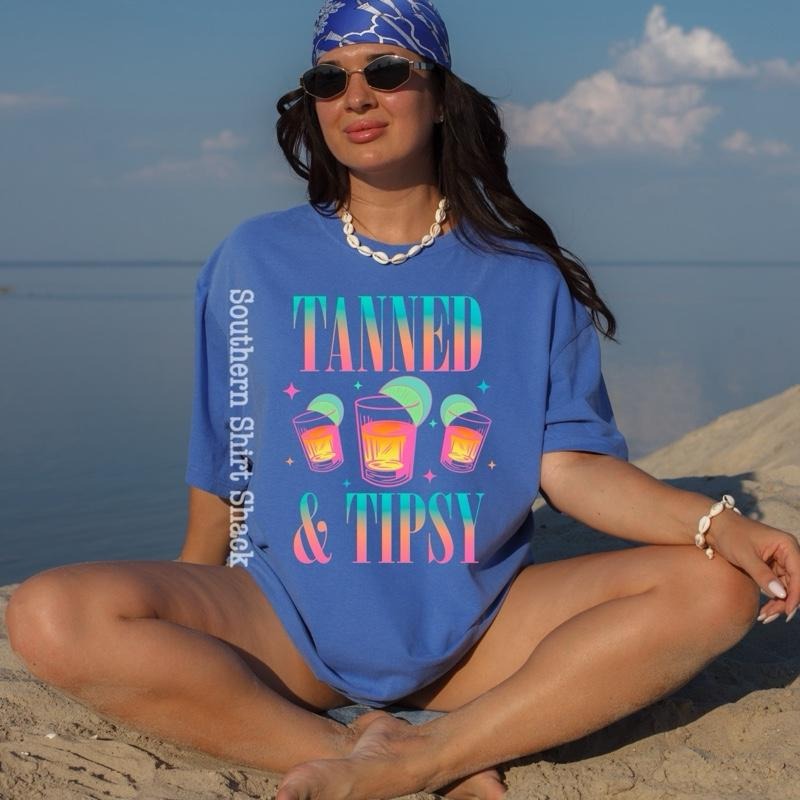 Tanned and Tipsy t shirt  | Flo blue  comfort colors t shirt Hoodie, Sweatshirt | ZylaModa.com