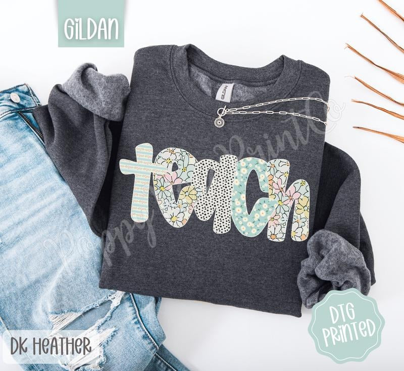 Teach Sweatshirt, Cute Teacher Sweater, Trendy Floral Polka Dot Crewneck, Gift for Her T-Shirts, Hoodie | ZylaModa.com