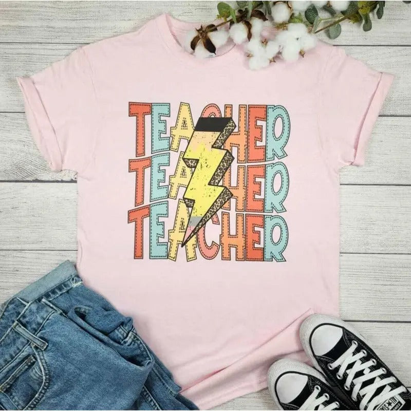Teacher Lightning Pencil Graphic Tee Hoodie, Sweatshirt | ZylaModa.com