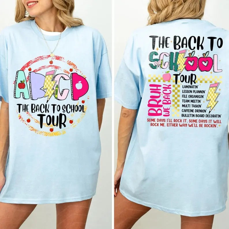 Teacher Tour 2024 Retro The Back To School Tour T-Shirt, Teacher Gift, ABCD Teacher T-shirt, Kindergarten Teacher Shirts,...