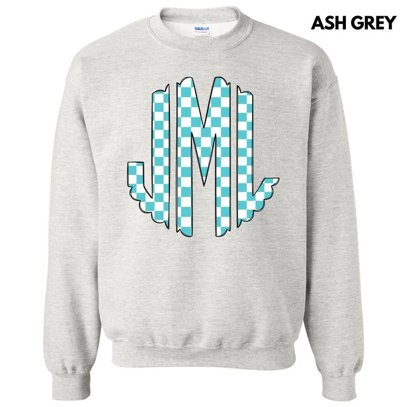 Teal Checker Monogram Sweatshirt 'NLB' T-Shirts, Hoodie | ZylaModa.com