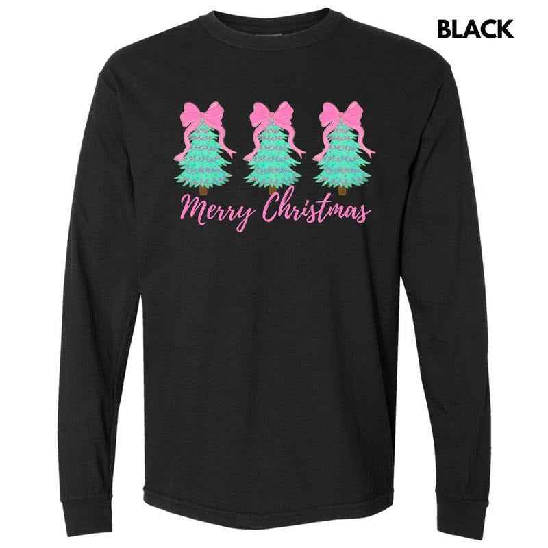 Teal Triple Trees Merry Christmas Long Sleeve Comfort Colors T-Shirt 'NLB' Hoodie, Sweatshirt | ZylaModa.com