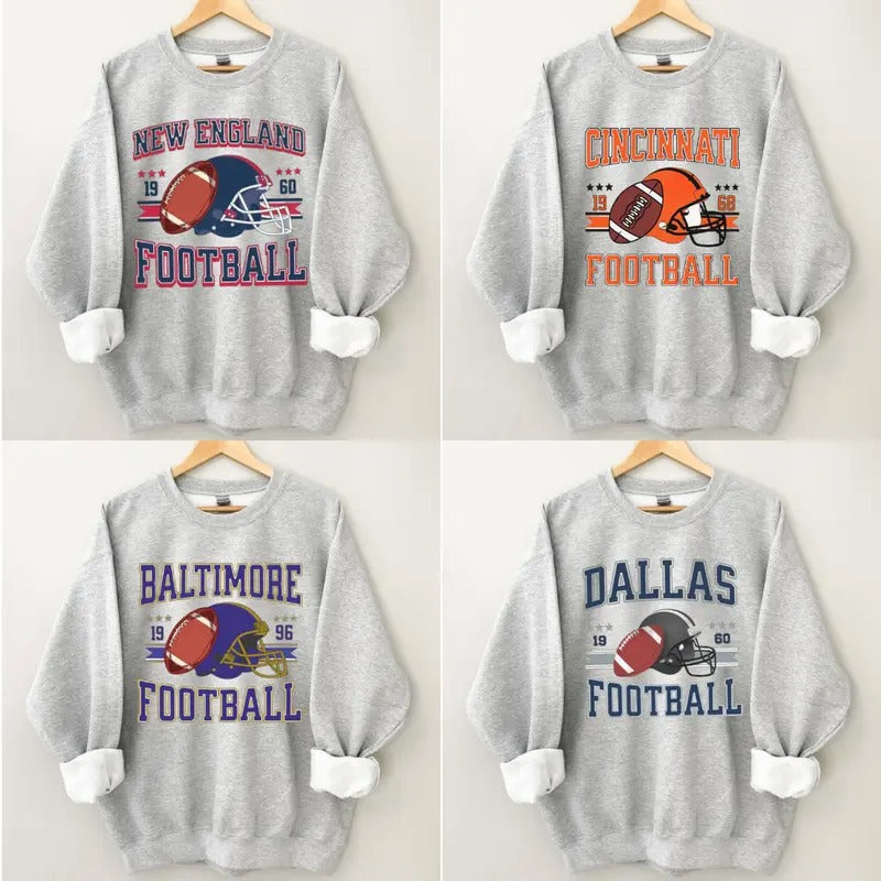 Teams Football Retro Sweatshirt Football Thowback Sweatshirt, Buffalo Football Sweatshirt, Kansas City football...