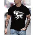 Tees For Men, Deer Antler And US Flag Print T Shirt, Casual Short Sleeve Tshirt For Summer Spring Fall, Tops As Gifts...