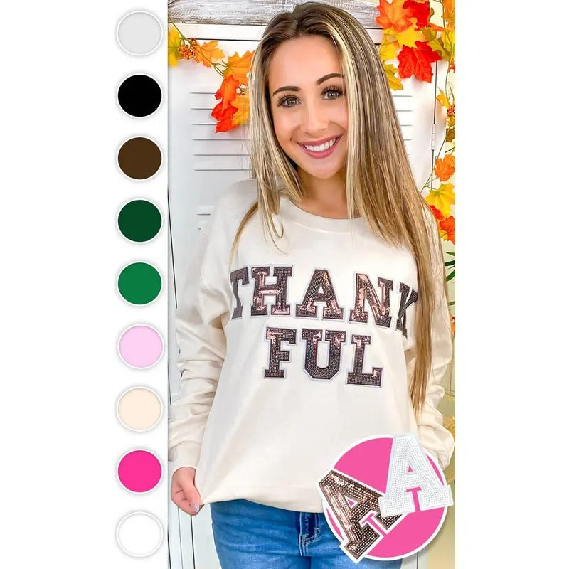 Thankful Sequin Graphic Sweatshirt T-Shirts, Hoodie | ZylaModa.com