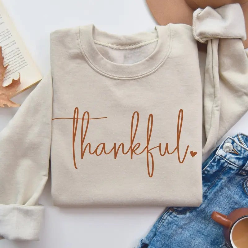 Thankful Sweatshirt, Autumn Fall Halloween Thanksgiving Sweatshirt, Women's Fall Sweatshirt, Thankful Crewneck, Fall...